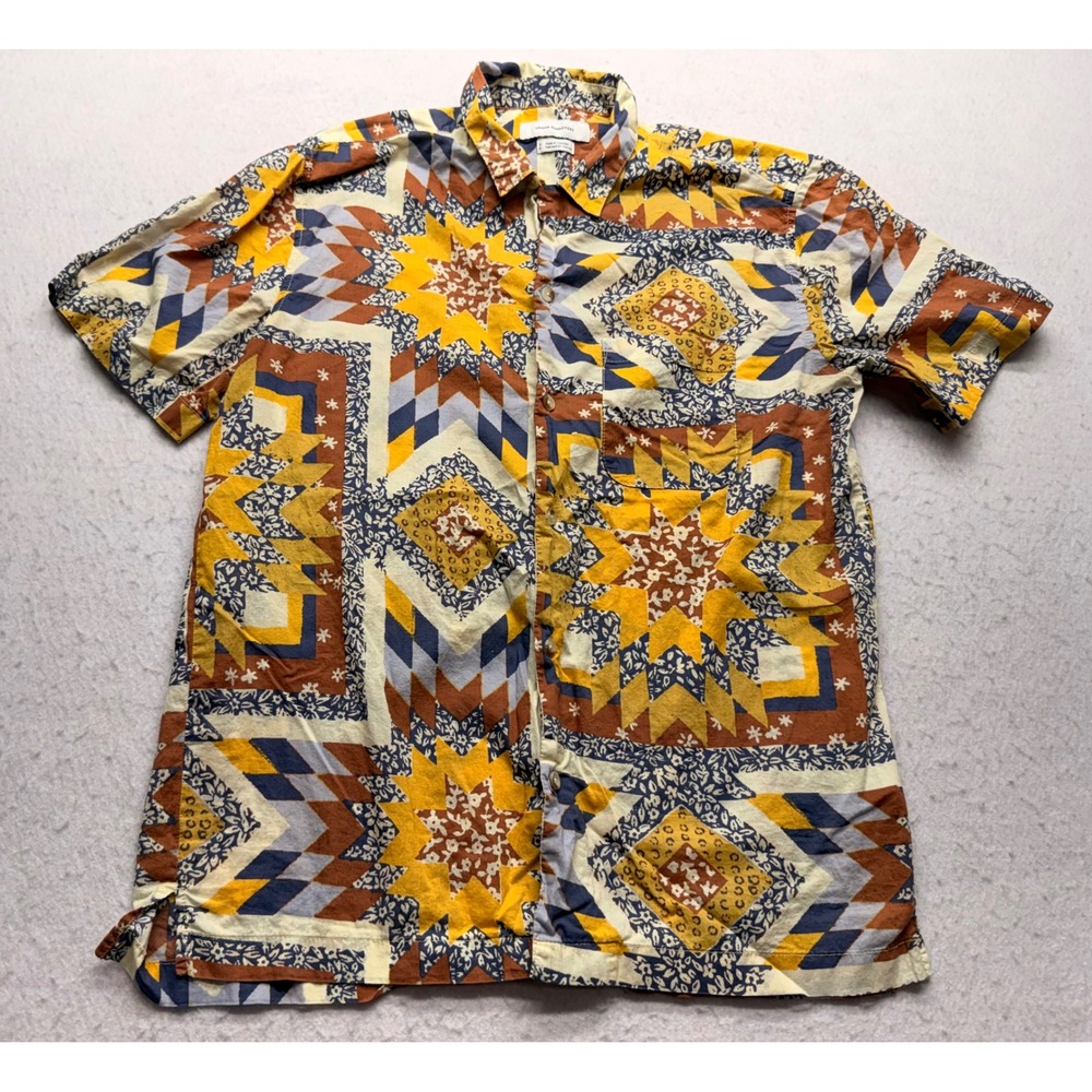 Urban Outfitters Mens S Quilt Star Print Cotton Short Sleeve Button Down Shirt